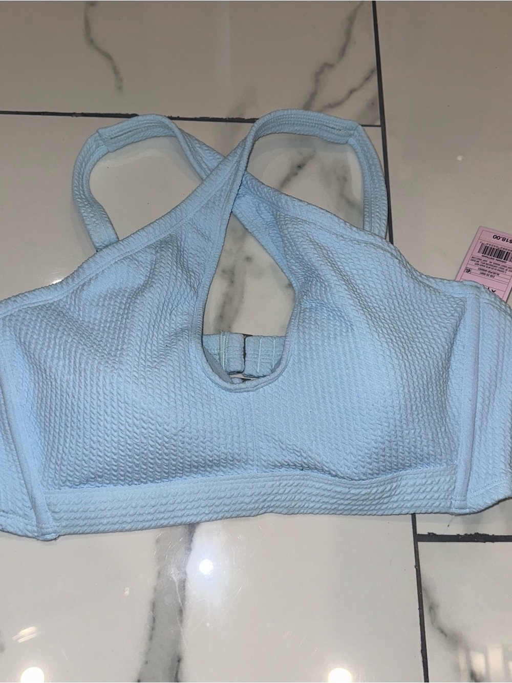 Target Light Blue Textured Bikini Top with Keyhole Back